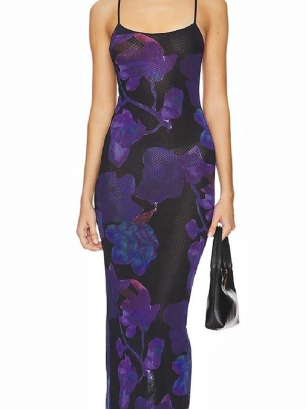 Superdown Floral Spaghetti Strap Maxi Dress in Black & Purple Size Large
